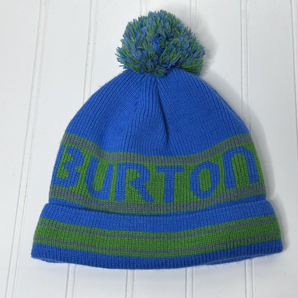 Burton Blue and Green Pom Beanie Kids Hat